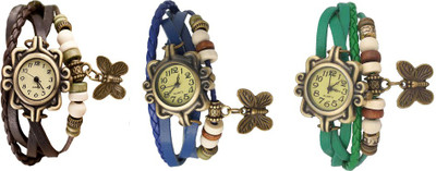 NS18 Vintage Butterfly Rakhi Watch Combo of 3 Brown, Blue And Green Analog Watch  - For Women   Watches  (NS18)