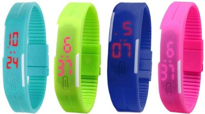NS18 Silicone Led Magnet Band Combo of 4 Sky Blue, Green, Blue And Pink Digital Watch  - For Boys & Girls   Watches  (NS18)