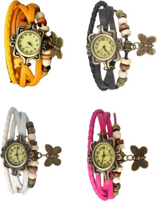NS18 Vintage Butterfly Rakhi Combo of 4 Yellow, White, Black And Pink Analog Watch  - For Women   Watches  (NS18)