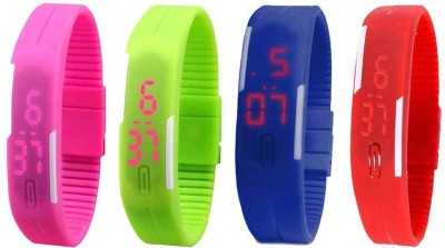 NS18 Silicone Led Magnet Band Watch Combo of 4 Pink, Green, Blue And Red Digital Watch  - For Couple   Watches  (NS18)