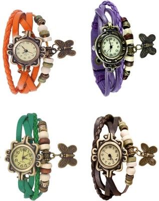 NS18 Vintage Butterfly Rakhi Combo of 4 Orange, Green, Purple And Brown Analog Watch  - For Women   Watches  (NS18)