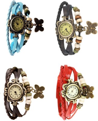 NS18 Vintage Butterfly Rakhi Combo of 4 Sky Blue, Brown, Black And Red Analog Watch  - For Women   Watches  (NS18)
