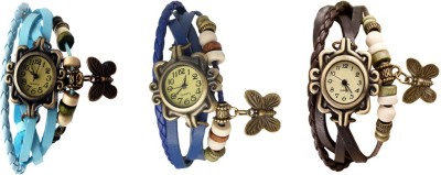 NS18 Vintage Butterfly Rakhi Watch Combo of 3 Sky Blue, Blue And Brown Analog Watch  - For Women   Watches  (NS18)