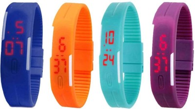NS18 Silicone Led Magnet Band Watch Combo of 4 Blue, Orange, Sky Blue And Purple Digital Watch  - For Couple   Watches  (NS18)