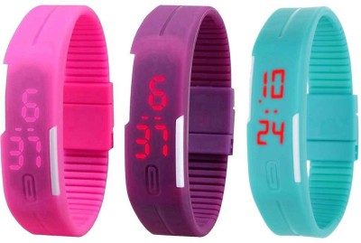 NS18 Silicone Led Magnet Band Combo of 3 Pink, Purple And Sky Blue Digital Watch  - For Boys & Girls   Watches  (NS18)