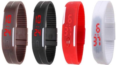 NS18 Silicone Led Magnet Band Combo of 4 Brown, Black, Red And White Digital Watch  - For Boys & Girls   Watches  (NS18)