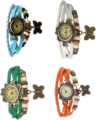 

Kissu Vintage Rakhi Combo of 4 Sky Blue, Green, White And Orange Watch - For Women