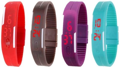 NS18 Silicone Led Magnet Band Watch Combo of 4 Red, Brown, Purple And Sky Blue Digital Watch  - For Couple   Watches  (NS18)