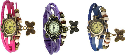 

Kissu Vintage Rakhi Watch Combo of 3 Pink, Purple And Blue Watch - For Women