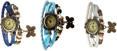NS18 Vintage Butterfly Rakhi Combo of 3 Blue, Sky Blue And White Analog Watch  - For Women   Watches  (NS18)