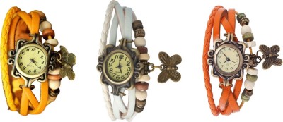 NS18 Vintage Butterfly Rakhi Watch Combo of 3 Yellow, White And Orange Analog Watch  - For Women   Watches  (NS18)