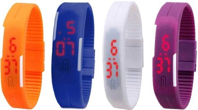 NS18 Silicone Led Magnet Band Watch Combo of 4 Orange, Blue, White And Purple Digital Watch  - For Couple   Watches  (NS18)