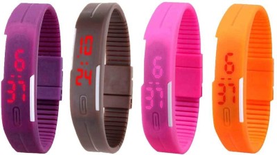 NS18 Silicone Led Magnet Band Combo of 4 Purple, Brown, Pink And Orange Digital Watch  - For Boys & Girls   Watches  (NS18)