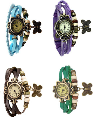 

Kissu Vintage Rakhi Combo of 4 Sky Blue, Brown, Purple And Green Watch - For Women