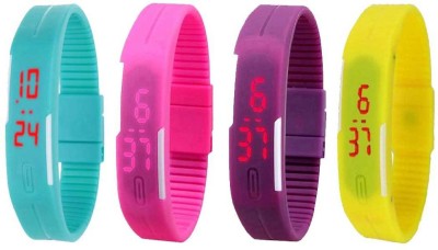 NS18 Silicone Led Magnet Band Combo of 4 Sky Blue, Pink, Purple And Yellow Digital Watch  - For Boys & Girls   Watches  (NS18)
