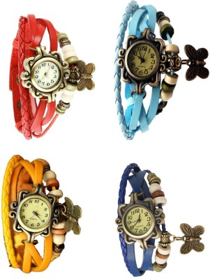 NS18 Vintage Butterfly Rakhi Combo of 4 Red, Yellow, Sky Blue And Blue Analog Watch  - For Women   Watches  (NS18)