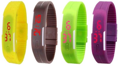 NS18 Silicone Led Magnet Band Watch Combo of 4 Yellow, Brown, Green And Purple Digital Watch  - For Couple   Watches  (NS18)