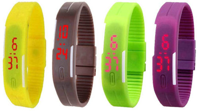 View NS18 Silicone Led Magnet Band Watch Combo of 4 Yellow, Brown, Green And Purple Digital Watch  - For Couple Wrist Watches Price Online(NS18)