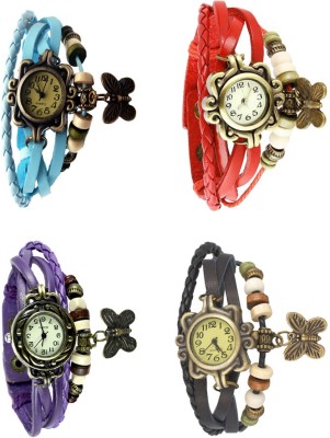 NS18 Vintage Butterfly Rakhi Combo of 4 Sky Blue, Purple, Red And Black Analog Watch  - For Women   Watches  (NS18)