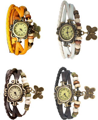 NS18 Vintage Butterfly Rakhi Combo of 4 Yellow, Brown, White And Black Analog Watch  - For Women   Watches  (NS18)