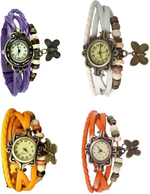 NS18 Vintage Butterfly Rakhi Combo of 4 Purple, Yellow, White And Orange Analog Watch  - For Women   Watches  (NS18)
