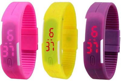 View NS18 Silicone Led Magnet Band Combo of 3 Pink, Yellow And Purple Digital Watch  - For Boys & Girls Wrist Watches Price Online(NS18)