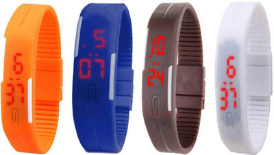 Kissu Led Magnet Band Combo of 4 Orange, Blue, Brown And White Watch - For Men & Women