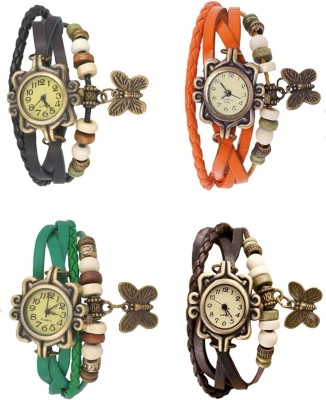 NS18 Vintage Butterfly Rakhi Combo of 4 Black, Green, Orange And Brown Analog Watch  - For Women   Watches  (NS18)