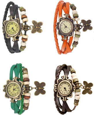 

Kissu Vintage Rakhi Combo of 4 Black, Green, Orange And Brown Watch - For Women