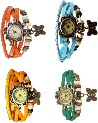 NS18 Vintage Butterfly Rakhi Combo of 4 Orange, Yellow, Sky Blue And Green Analog Watch  - For Women   Watches  (NS18)