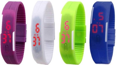 NS18 Silicone Led Magnet Band Combo of 4 Purple, White, Green And Blue Digital Watch  - For Boys & Girls   Watches  (NS18)