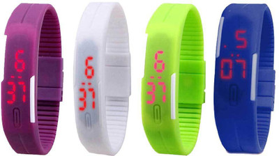 

NS18 Silicone Led Magnet Band Combo of 4 Purple, White, Green And Blue Watch - For Boys & Girls