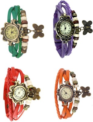 NS18 Vintage Butterfly Rakhi Combo of 4 Green, Red, Purple And Orange Analog Watch  - For Women   Watches  (NS18)
