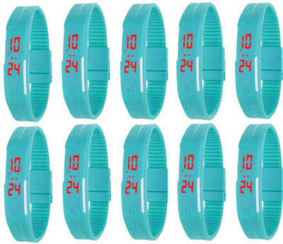 

Kissu Led Magnet Band Combo of 10 Sky Blue Watch - For Men & Women