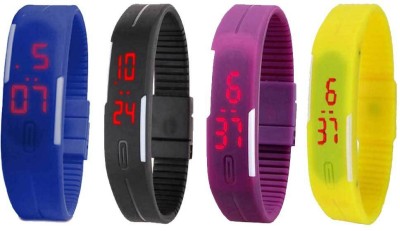NS18 Silicone Led Magnet Band Combo of 4 Blue, Black, Purple And Yellow Digital Watch  - For Boys & Girls   Watches  (NS18)