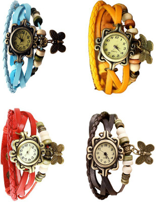 

Kissu Vintage Rakhi Combo of 4 Sky Blue, Red, Yellow And Brown Watch - For Women