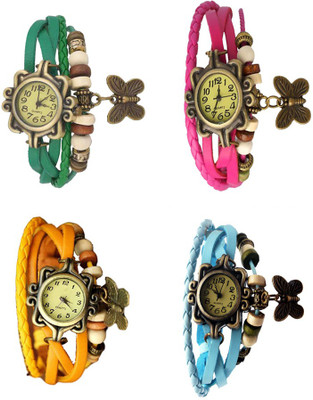

Kissu Vintage Rakhi Combo of 4 Green, Yellow, Pink And Sky Blue Watch - For Women
