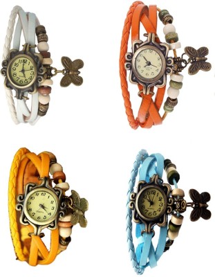 NS18 Vintage Butterfly Rakhi Combo of 4 White, Yellow, Orange And Sky Blue Analog Watch  - For Women   Watches  (NS18)