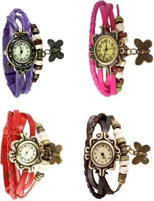 NS18 Vintage Butterfly Rakhi Combo of 4 Purple, Red, Pink And Brown Analog Watch  - For Women   Watches  (NS18)