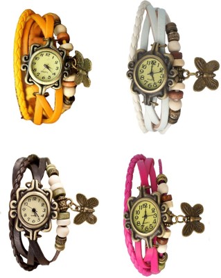 NS18 Vintage Butterfly Rakhi Combo of 4 Yellow, Brown, White And Pink Analog Watch  - For Women   Watches  (NS18)