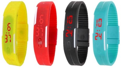 NS18 Silicone Led Magnet Band Watch Combo of 4 Yellow, Red, Black And Sky Blue Digital Watch  - For Couple   Watches  (NS18)