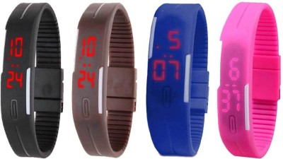 NS18 Silicone Led Magnet Band Combo of 4 Black, Brown, Blue And Pink Digital Watch  - For Boys & Girls   Watches  (NS18)