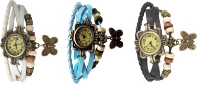 NS18 Vintage Butterfly Rakhi Watch Combo of 3 White, Sky Blue And Black Analog Watch  - For Women   Watches  (NS18)
