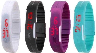 NS18 Silicone Led Magnet Band Watch Combo of 4 White, Black, Purple And Sky Blue Digital Watch  - For Couple   Watches  (NS18)