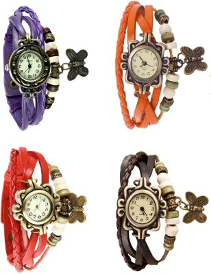 NS18 Vintage Butterfly Rakhi Combo of 4 Purple, Red, Orange And Brown Analog Watch  - For Women   Watches  (NS18)