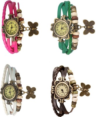 NS18 Vintage Butterfly Rakhi Combo of 4 Pink, White, Green And Brown Analog Watch  - For Women   Watches  (NS18)