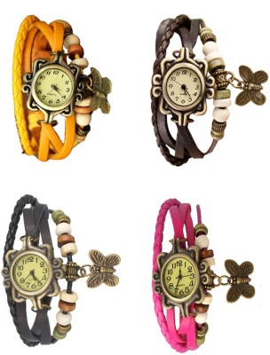 NS18 Vintage Butterfly Rakhi Combo of 4 Yellow, Black, Brown And Pink Analog Watch  - For Women   Watches  (NS18)