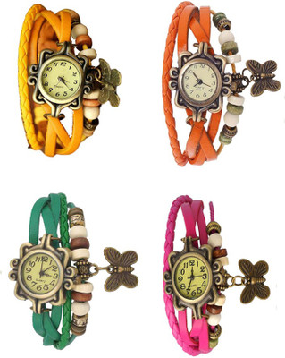 

Kissu Vintage Rakhi Combo of 4 Yellow, Green, Orange And Pink Watch - For Women