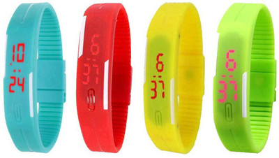 

NS18 Silicone Led Magnet Band Combo of 4 Sky Blue, Red, Yellow And Green Watch - For Boys & Girls