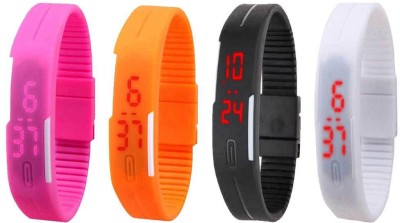 NS18 Silicone Led Magnet Band Combo of 4 Pink, Orange, Black And White Digital Watch  - For Boys & Girls   Watches  (NS18)